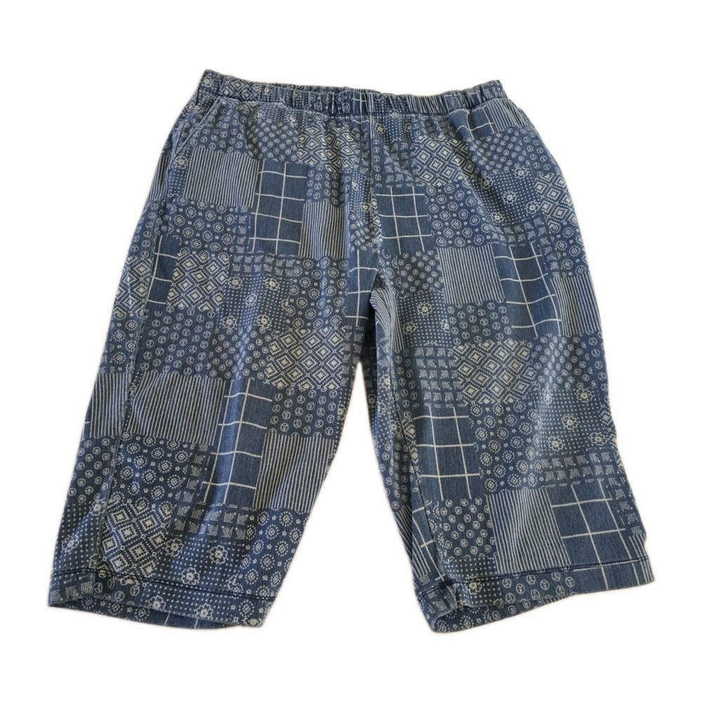 Lands End Capri Bottoms Womens Size Large High Rise Indio Patchwork Denim Print